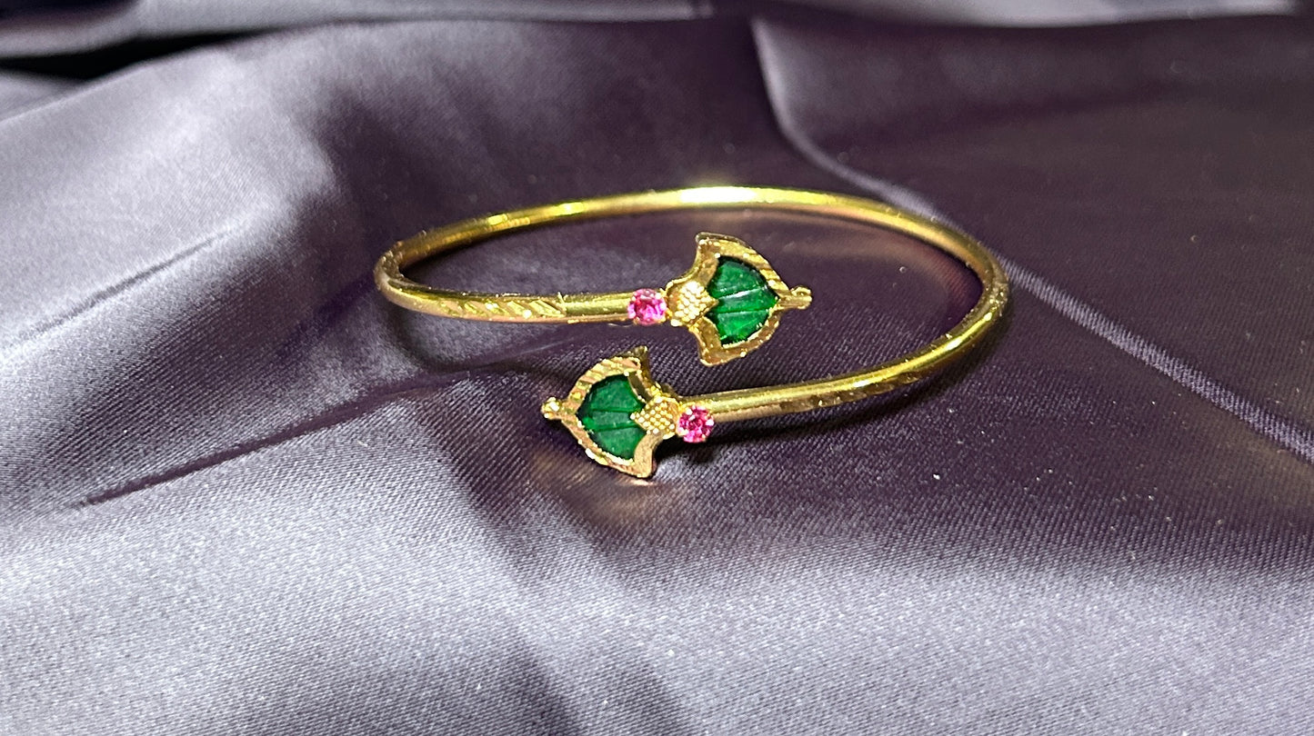 Snake-Head Kada with Green & Red Stone