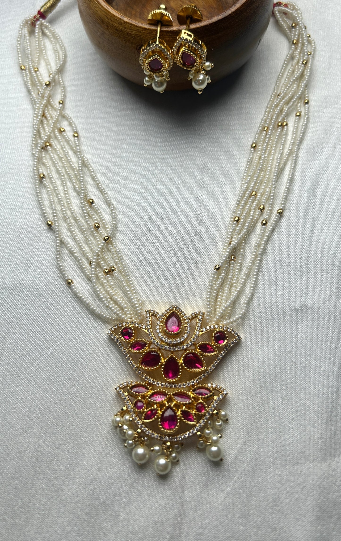Royal Pink Stone Pearl Mala Set