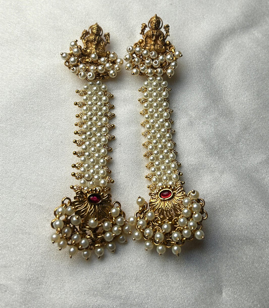 Lakshmi Pearl Temple Earrings – Pakke Style