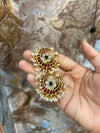 Royal Ruby–Pearl Kundan Chandbali Earrings