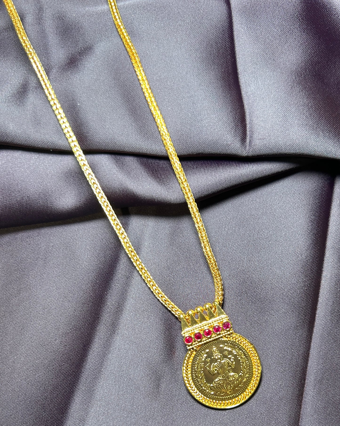 Lakshmi Coin Pendant Necklace with Ruby Accents