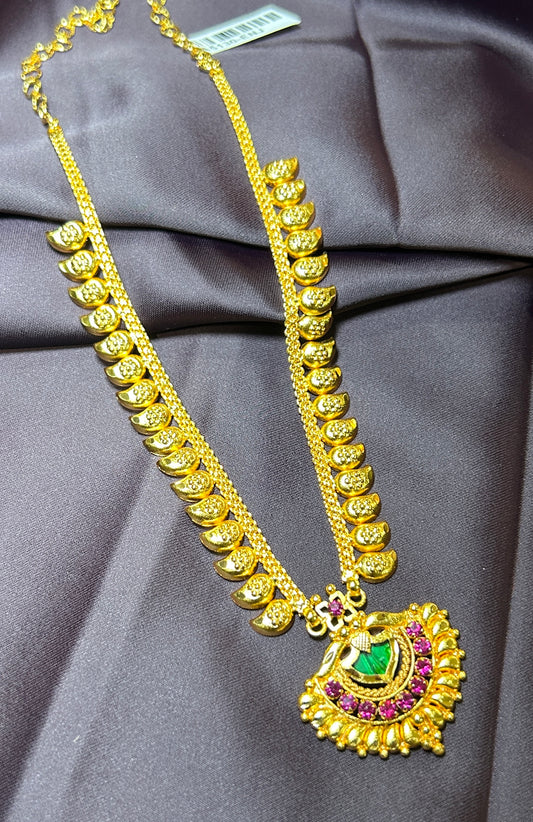Traditional Temple Necklace with Peacock Motif Pendant