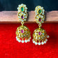 Emerald & Ruby Stone Jhumka Earrings with Pearls