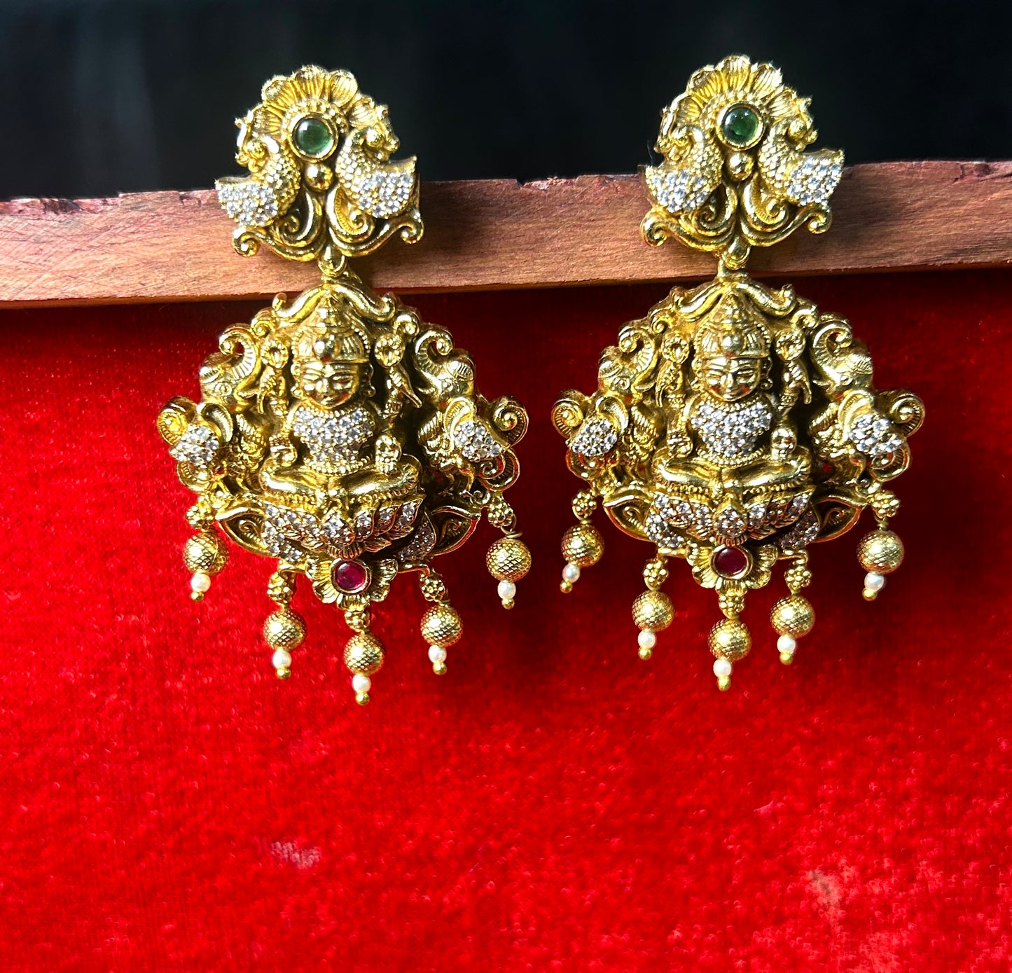 Temple Lakshmi Earrings with Peacock Design