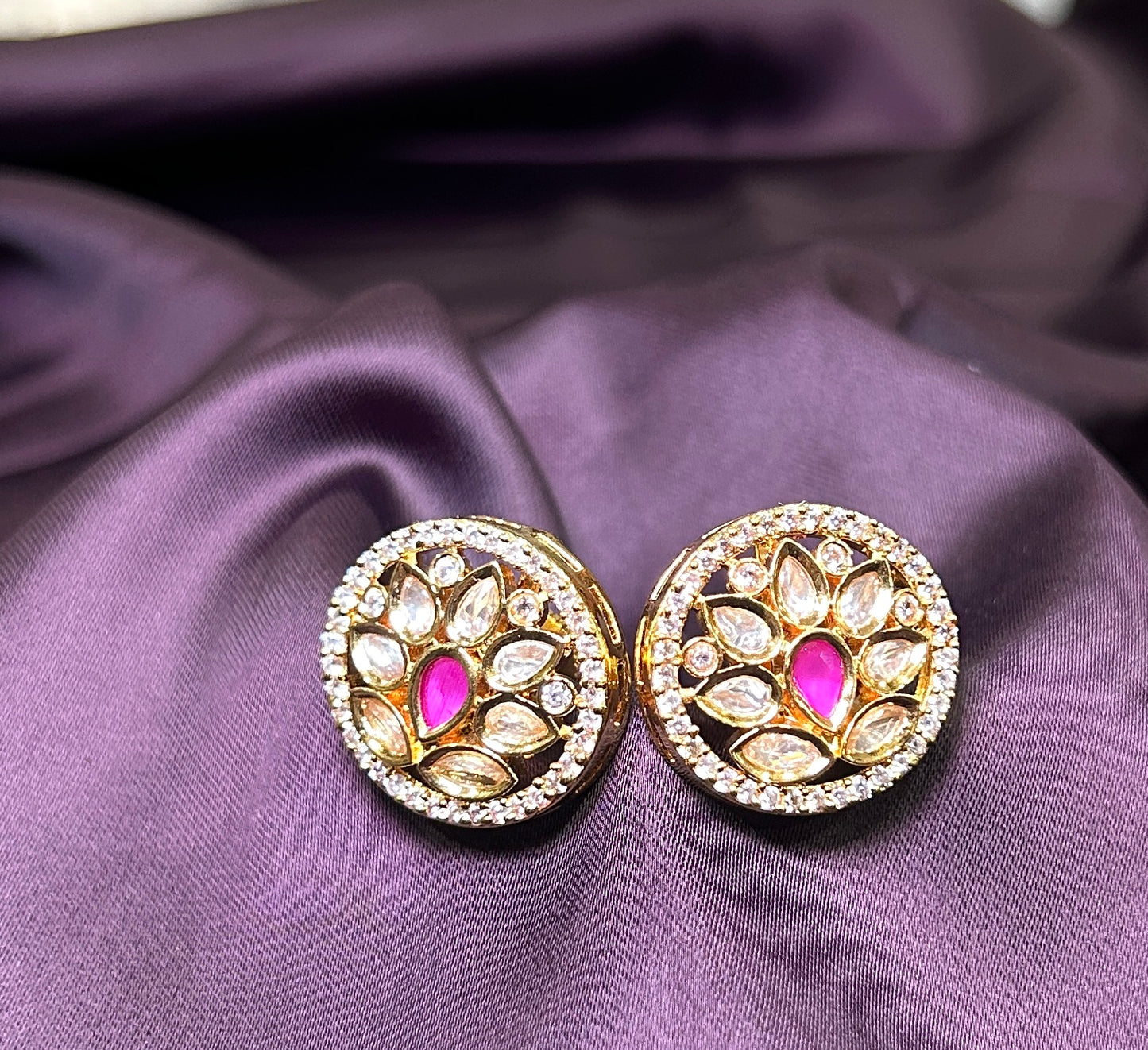 Lotus Kundan Stud Earrings