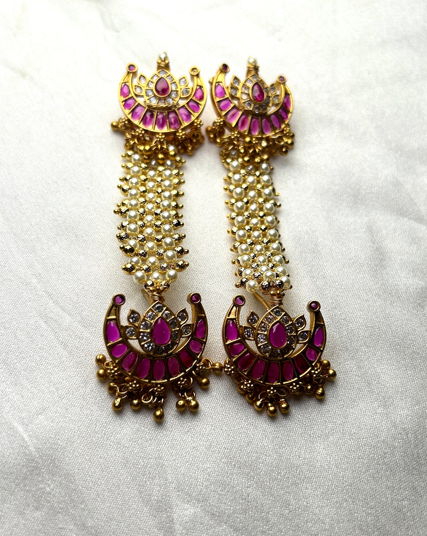 Traditional Pakke Long Earrings with Pearl Strands