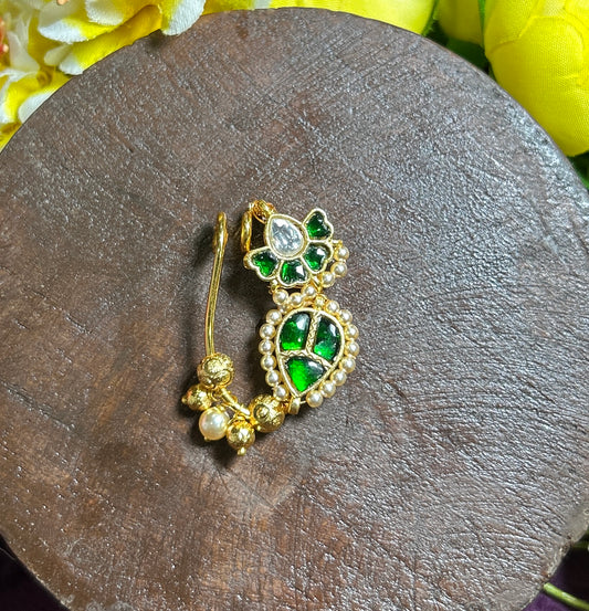 Traditional Green Stone Nath (Maharashtrian Nose Ring)