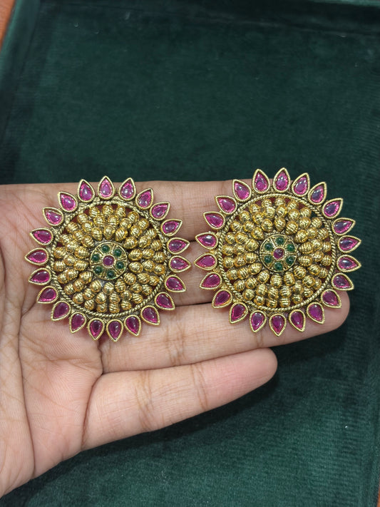 Traditional Pink & Green Kemp Stone Bugadi