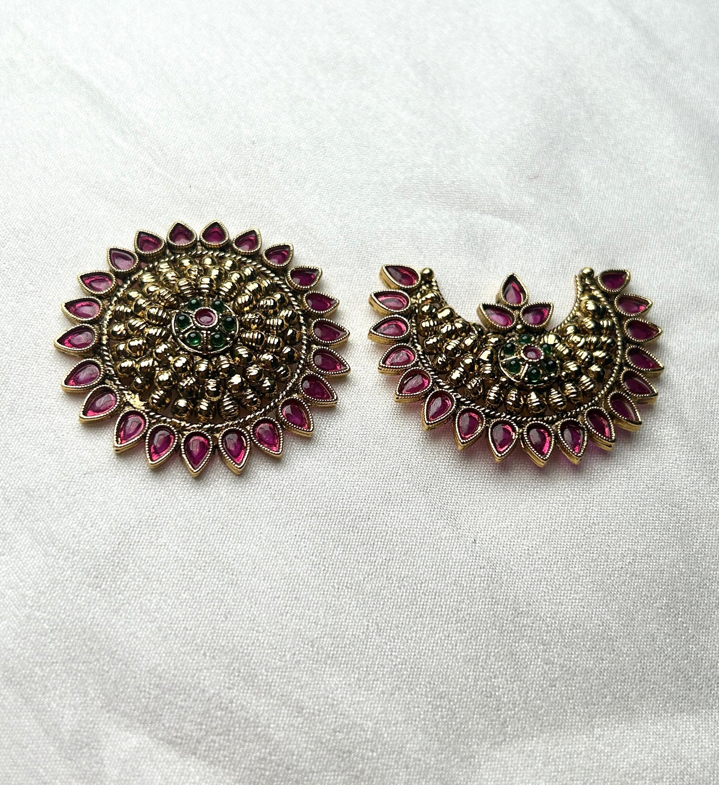 Antique South Indian Sun & Moon Brooch – Ruby Matte Finish