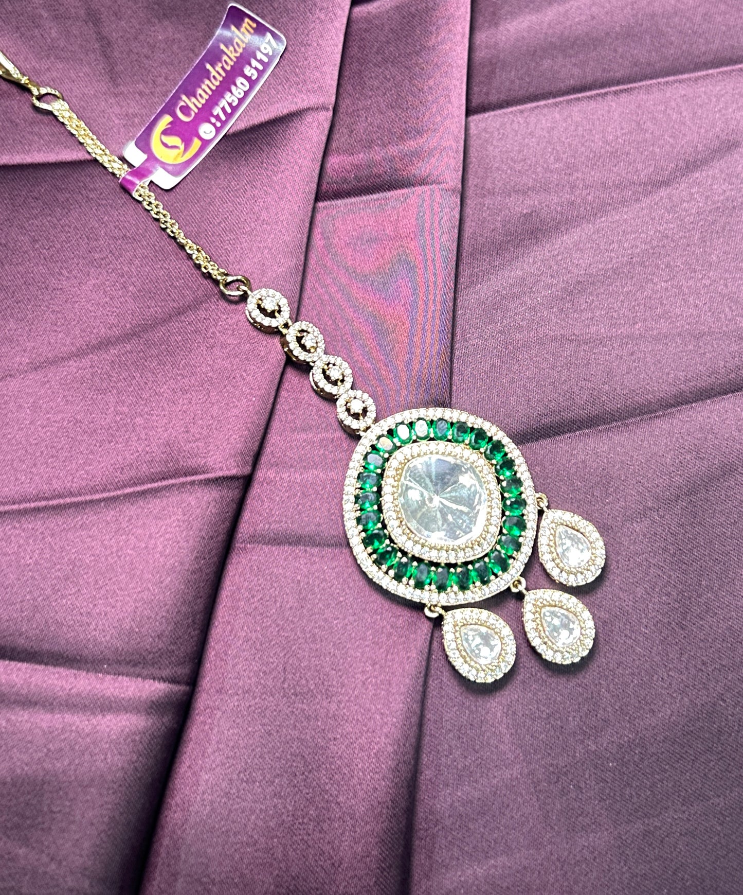 Emerald Polki Maang Tikka