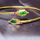Dual-Head Snake Kada with Green & Red Stone Accents
