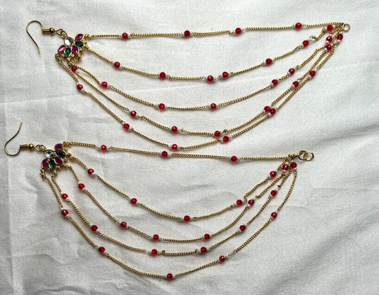 Multi-Layer Red Beaded Kana Chains with Hook Earrings
