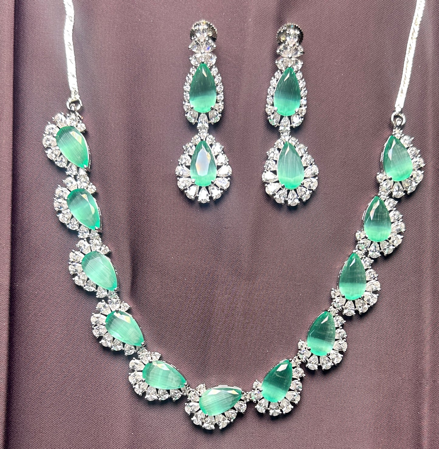 Emerald Drop Necklace Set with Earrings