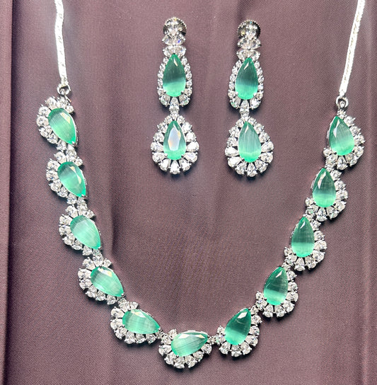 Emerald Drop Necklace Set with Earrings