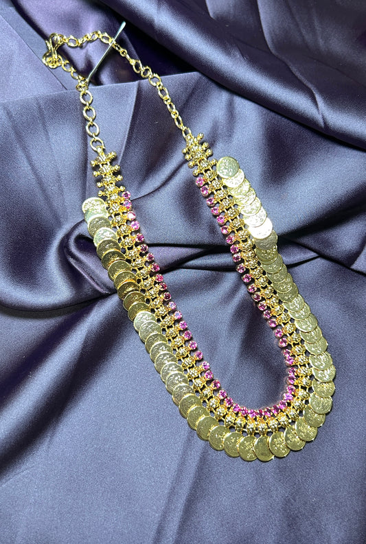 Triple Layer Coin Haar with Pink Stones