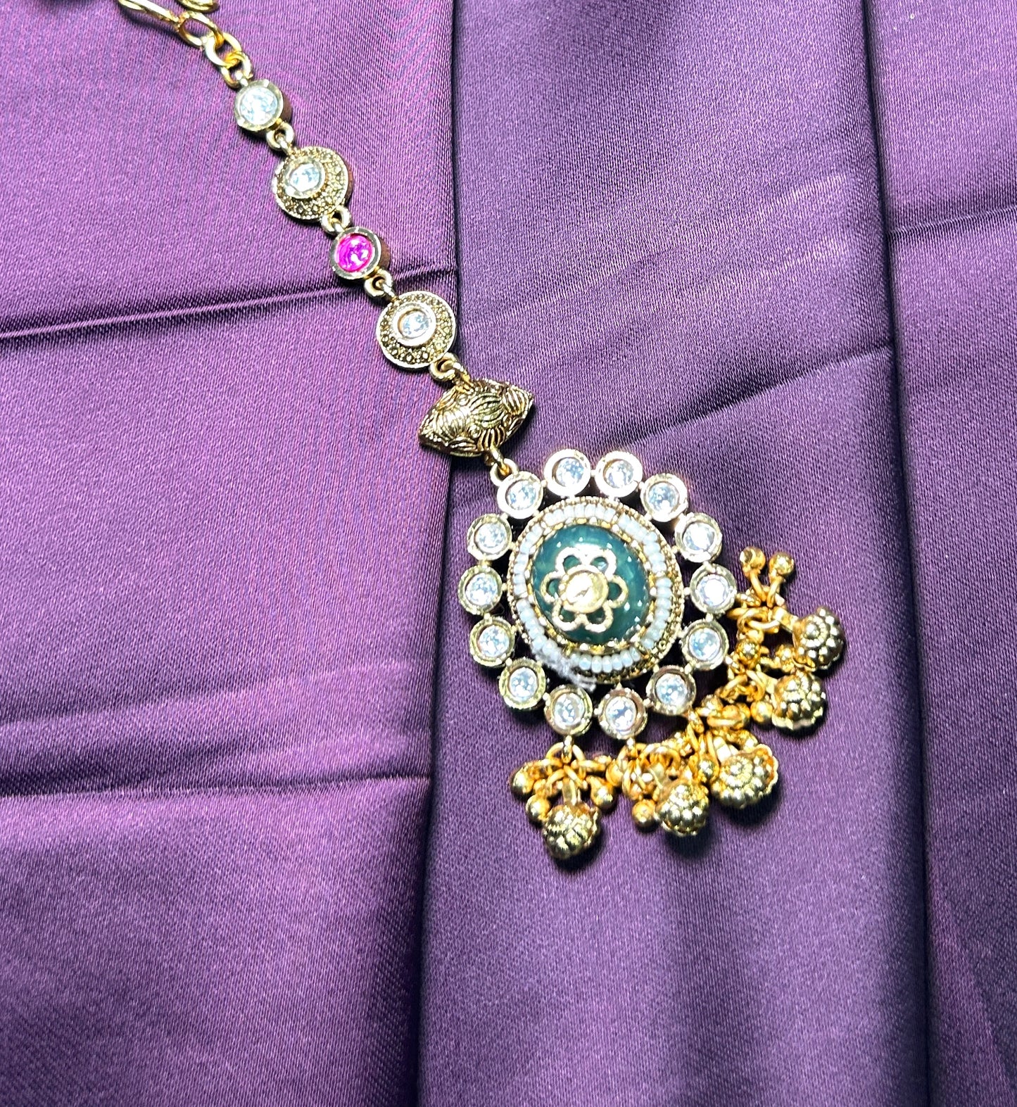 Heritage Green Enamel & Stone Maang Tikka