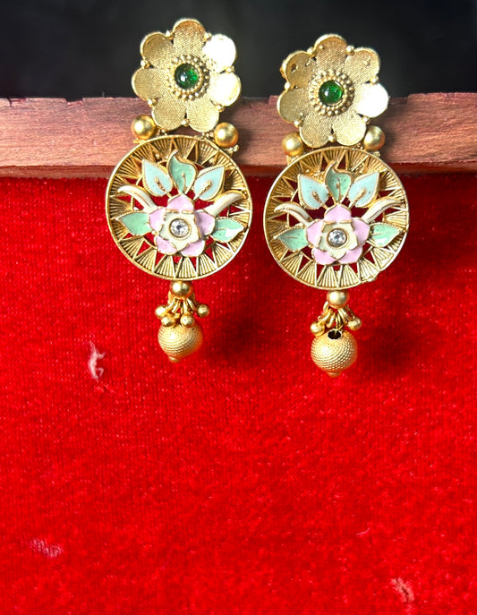 Floral Enamel Lotus Earrings