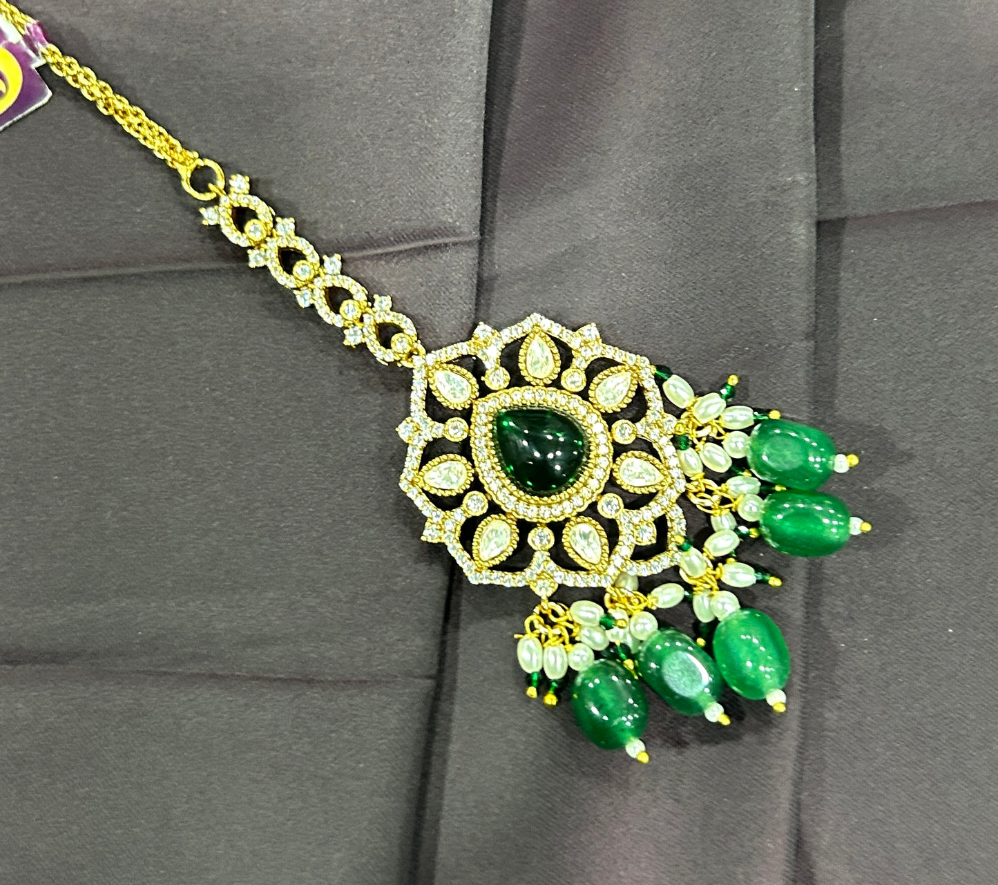 Grand Green Stone Maang Tikka