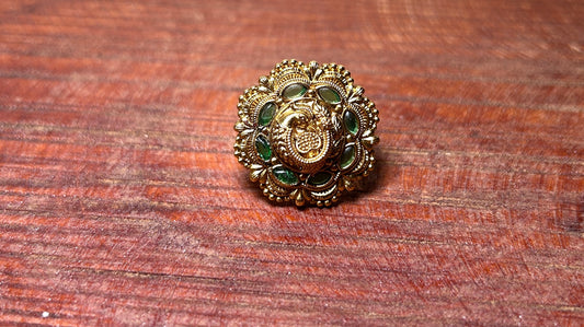 Antique Peacock Floral Ring with Green Stones