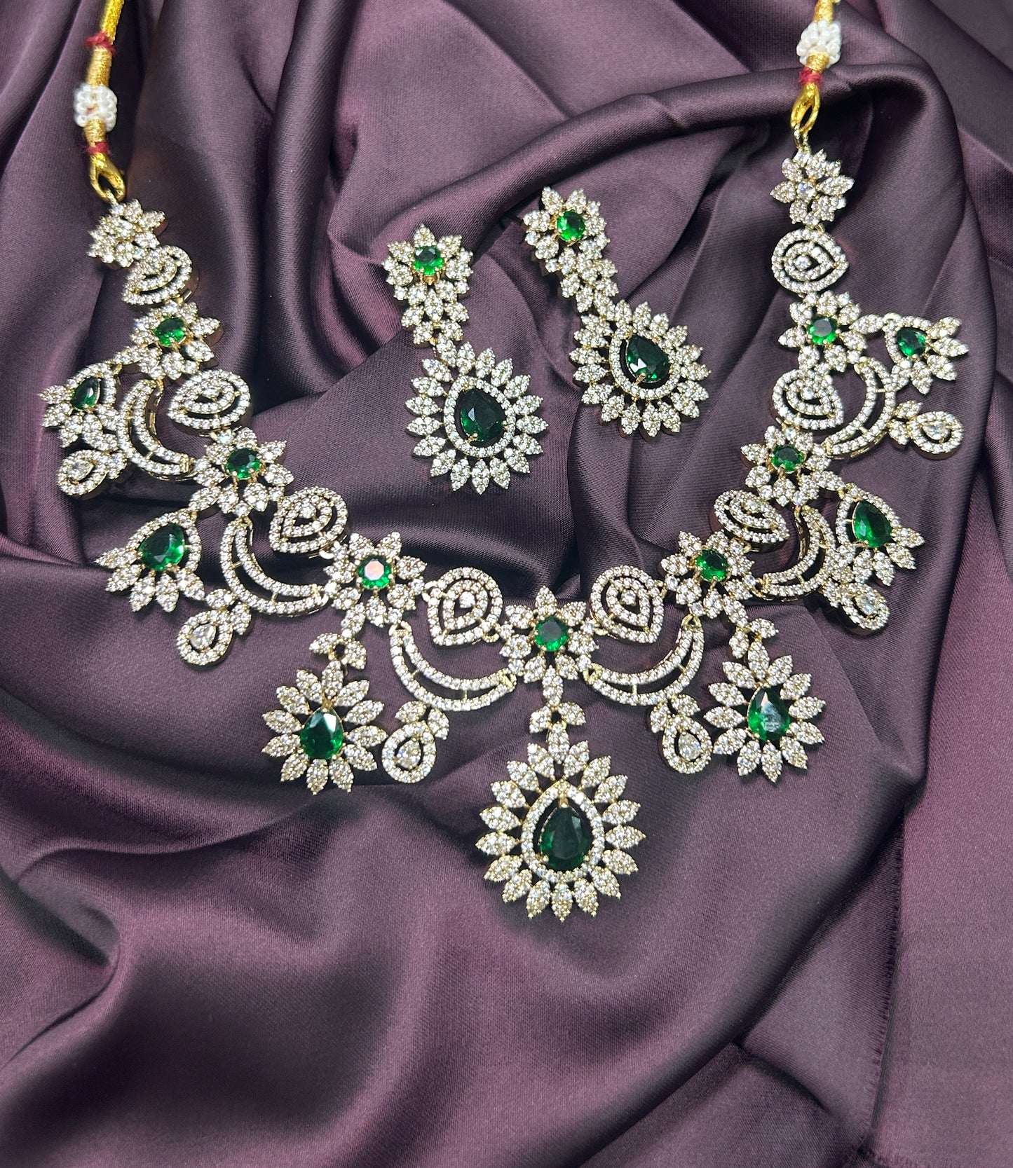 Royal Emerald & CZ Bridal Necklace Set