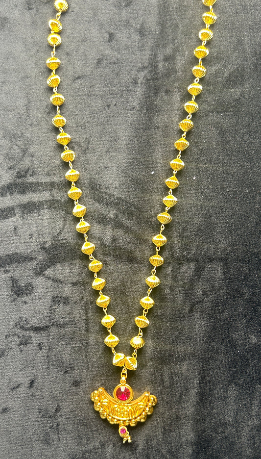 Traditional Gopdana Necklace with Ruby Pendant