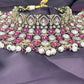Ruby & Diamond Look Choker Necklace Set with Jhumkas