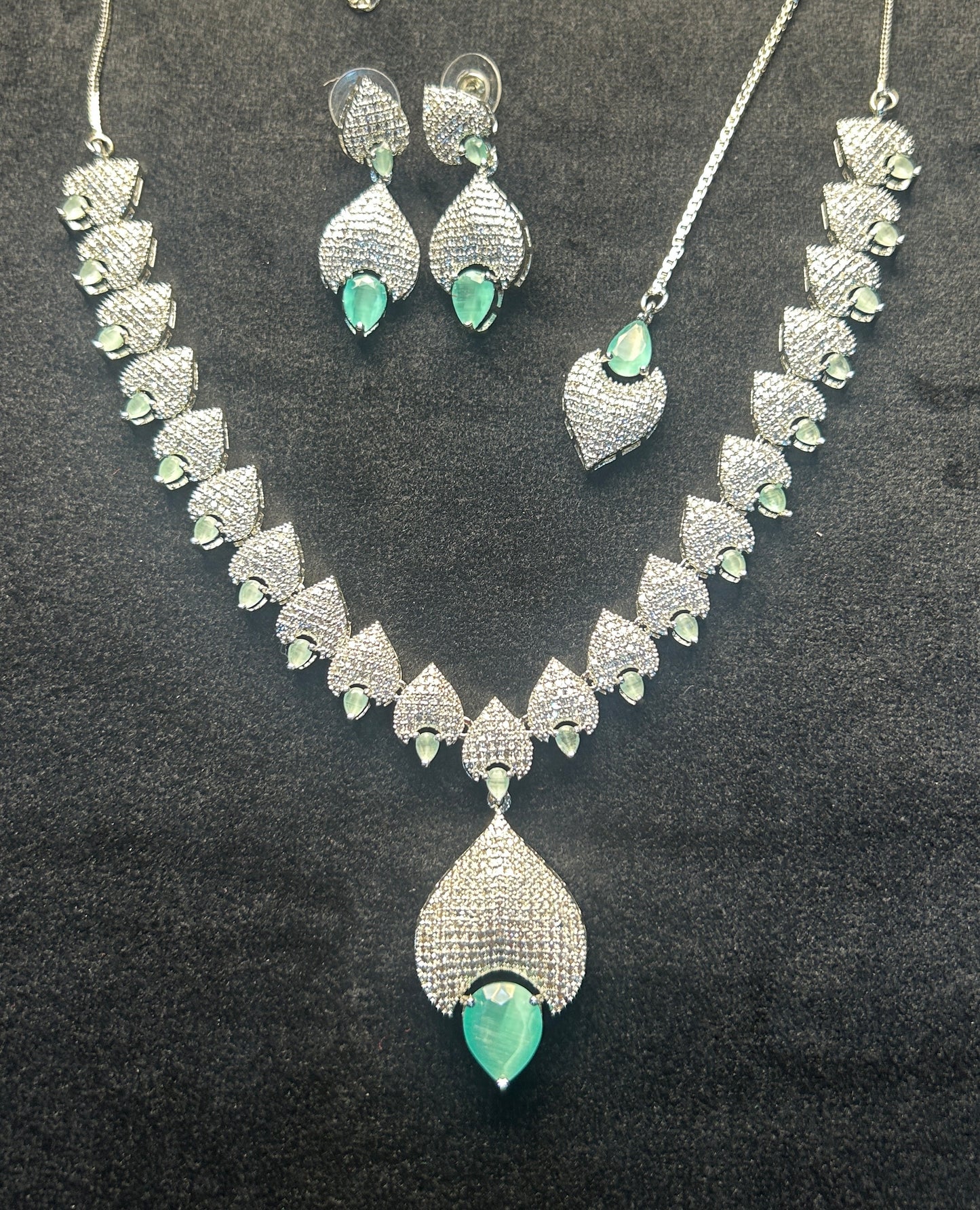 Mint Bloom CZ Necklace Set