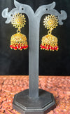Golden Blossom Red Beaded Jhumkas