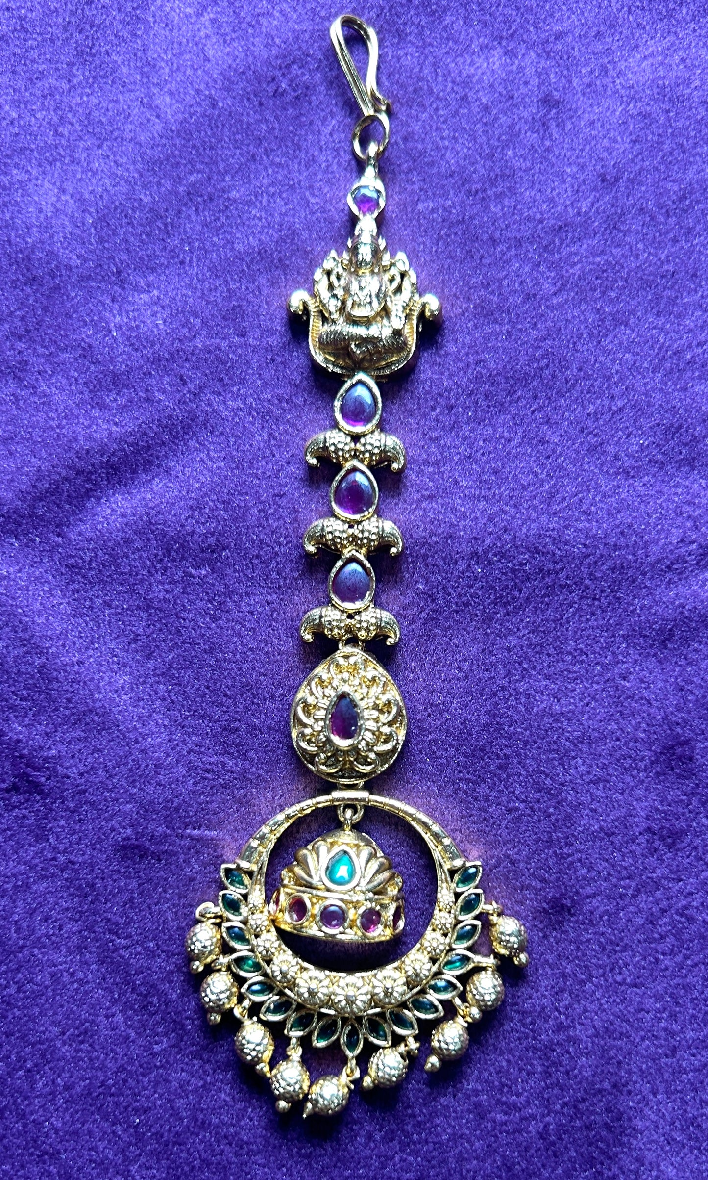 Lakshmi Temple Maang Tikka with Crown Motif & Chand Design