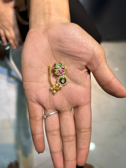 Traditional Kundan Nath with Pearl Latkan