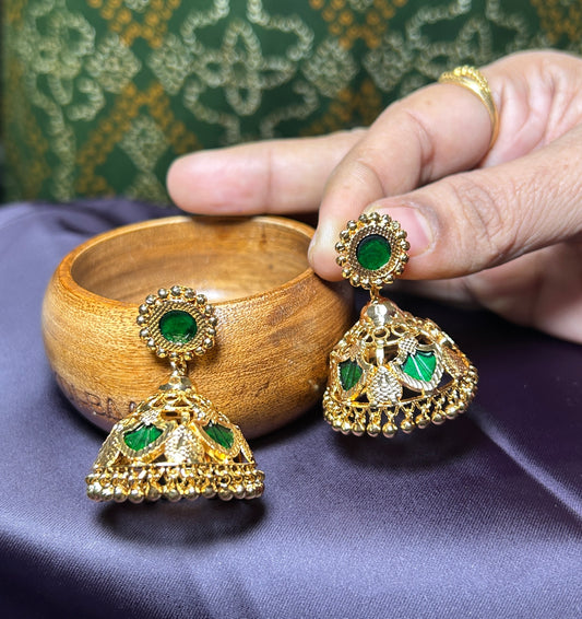 Emerald Green Detachable Jhumka Earrings