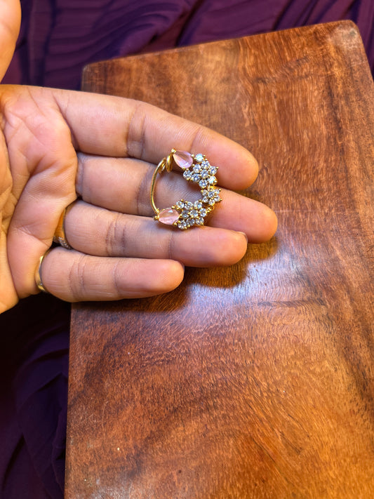 Floral Sparkle Nath with Pink Stone Accents