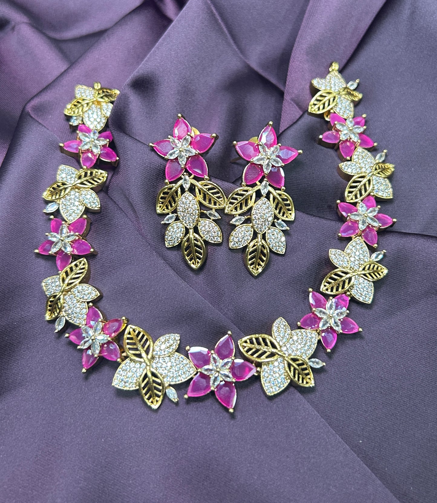 Ruby Blossom Necklace Set