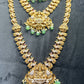 Goddess Lakshmi Bridal Temple Jewellery Set – Antique Gold with Green Drops