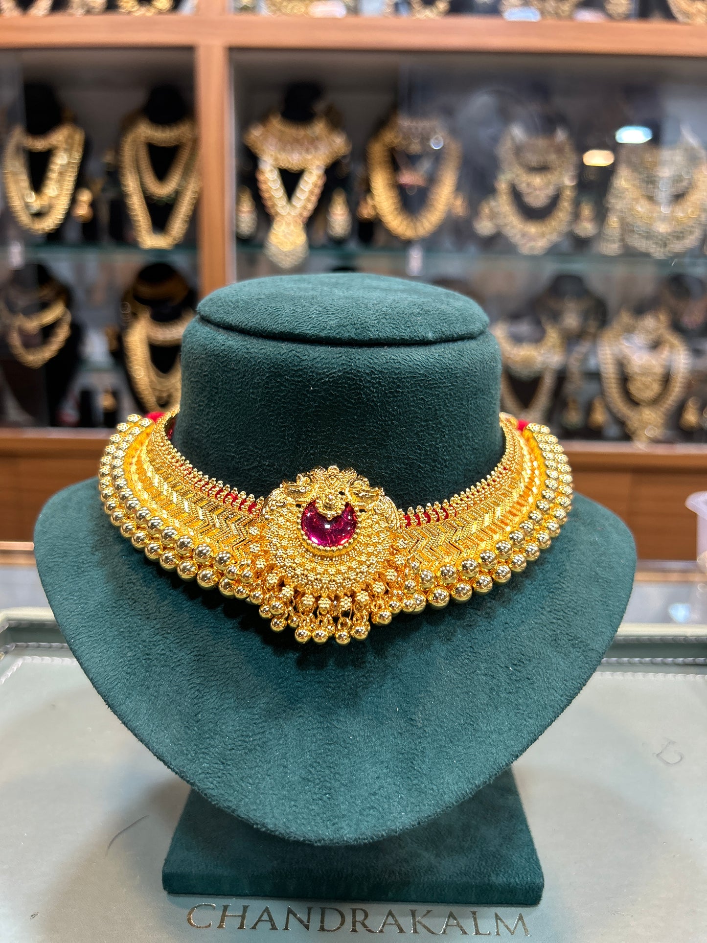 Grand Gold-Finish Bridal Choker with Ruby Centrepiece