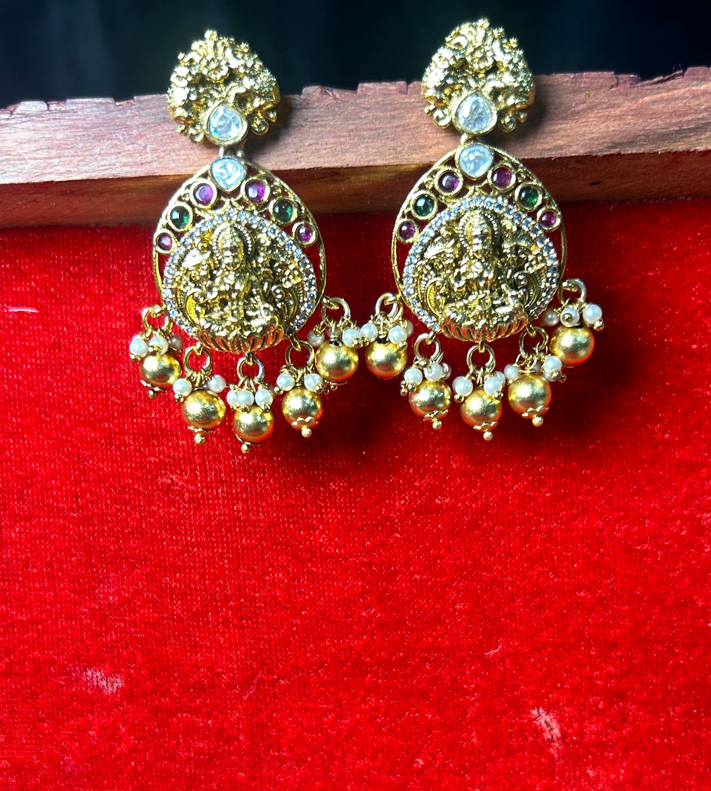 Temple Goddess Earrings with Pearl Drops