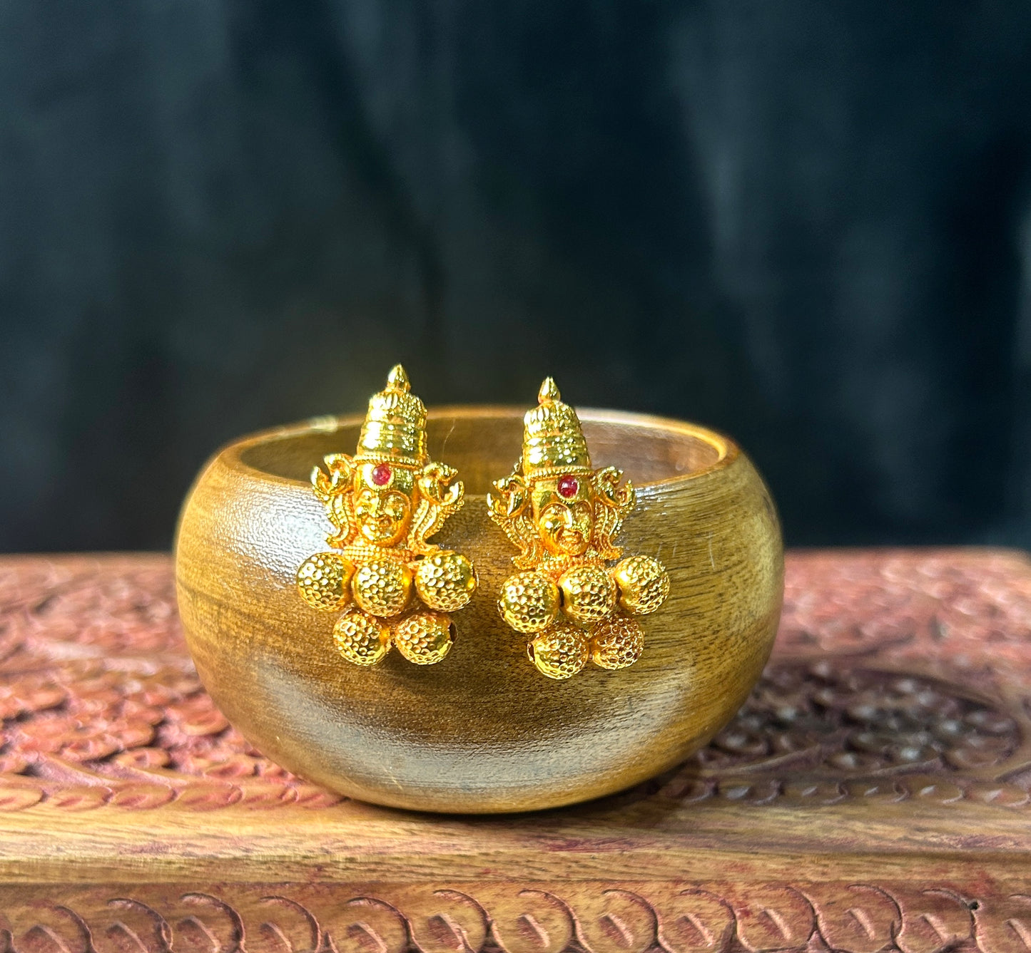Golden Lakshmi Temple Stud Earrings