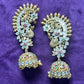 Grand Peacock Design Ear Cuff with Kundan Jhumka Drops