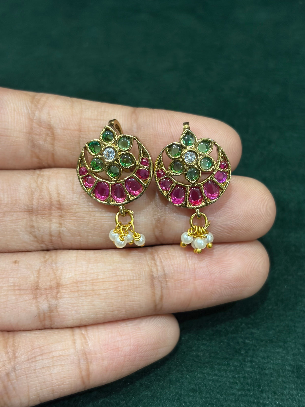 Multicolour Kemp Stone Bugadi with Pearl Drops