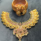 Makara Motif Temple Necklace Set – Antique Gold with Ruby Accents