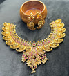 Makara Motif Temple Necklace Set – Antique Gold with Ruby Accents