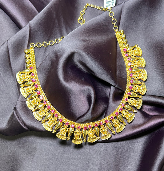 Temple Bells Necklace with Pink Stone Accents