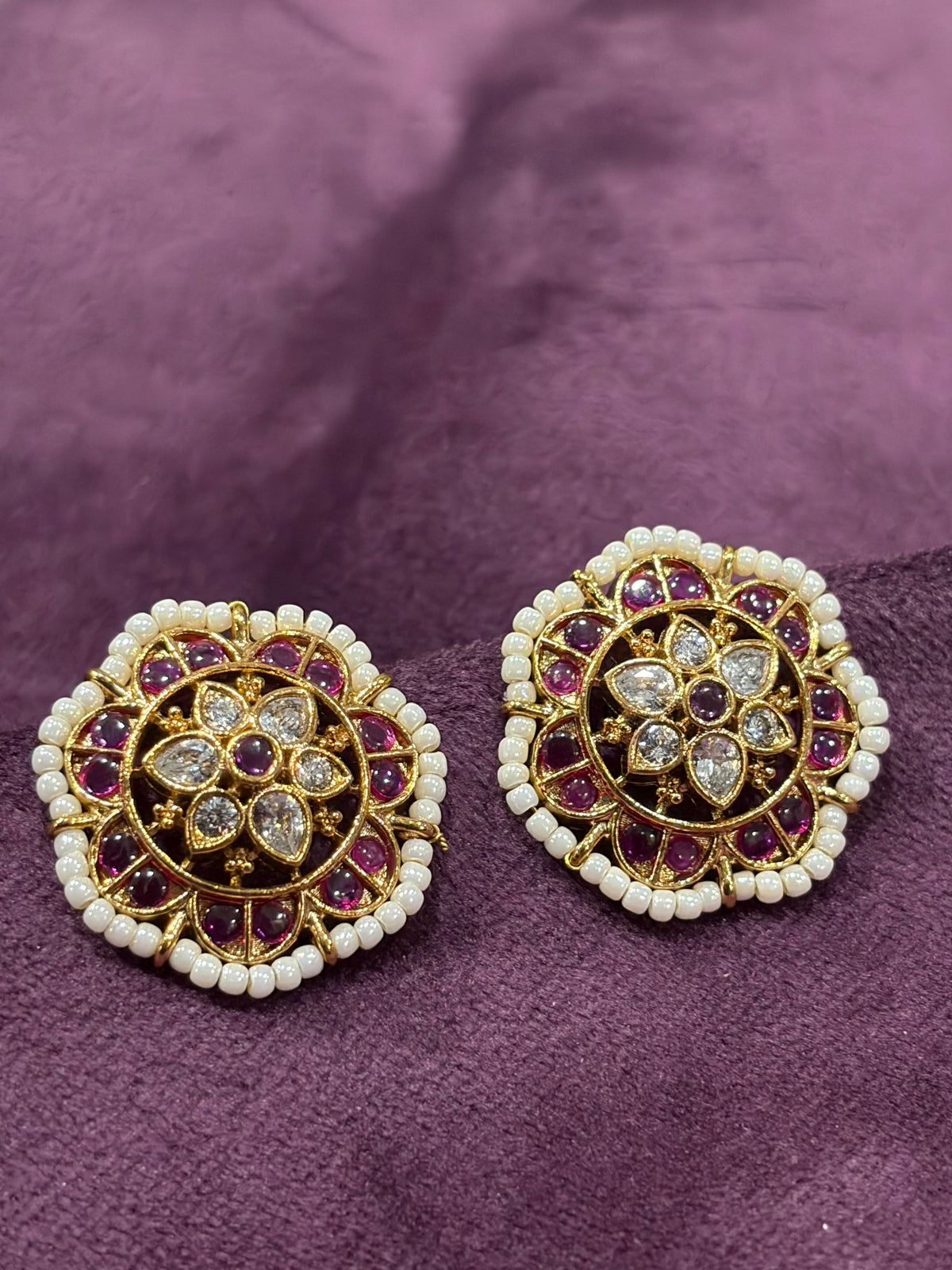 Royal Ruby Kundan Floral Stud bugadi