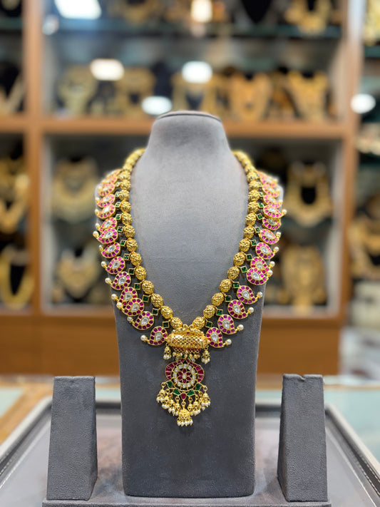 Traditional Ruby & Green Stone Bridal Necklace