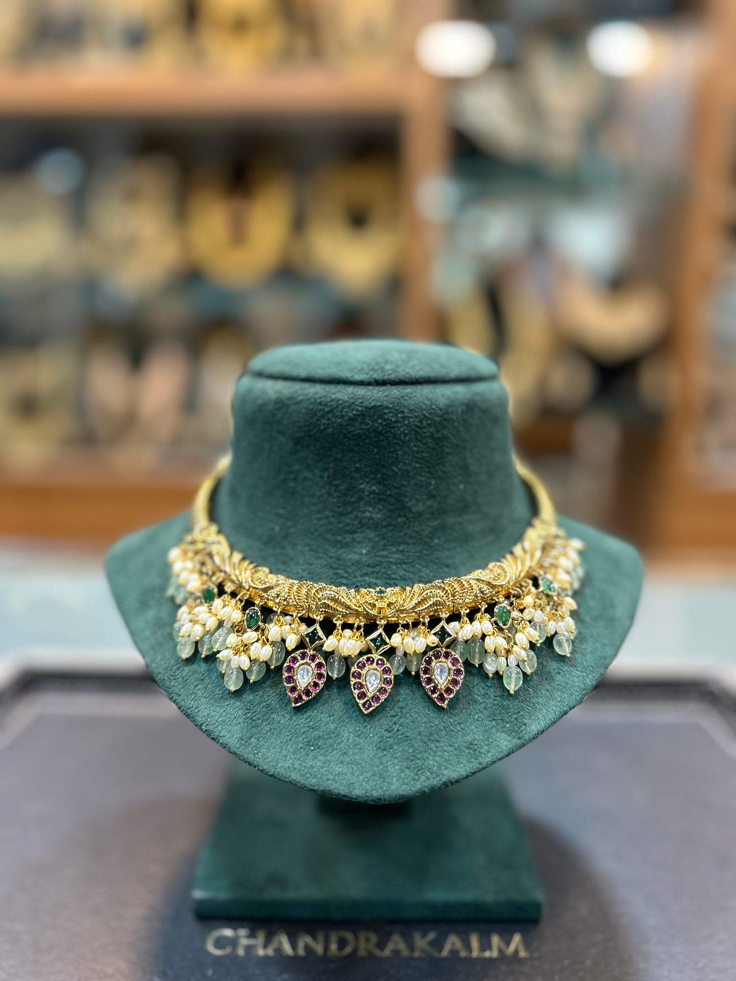 Royal Emerald & Pearl Kundan Choker Necklace with jhumkas