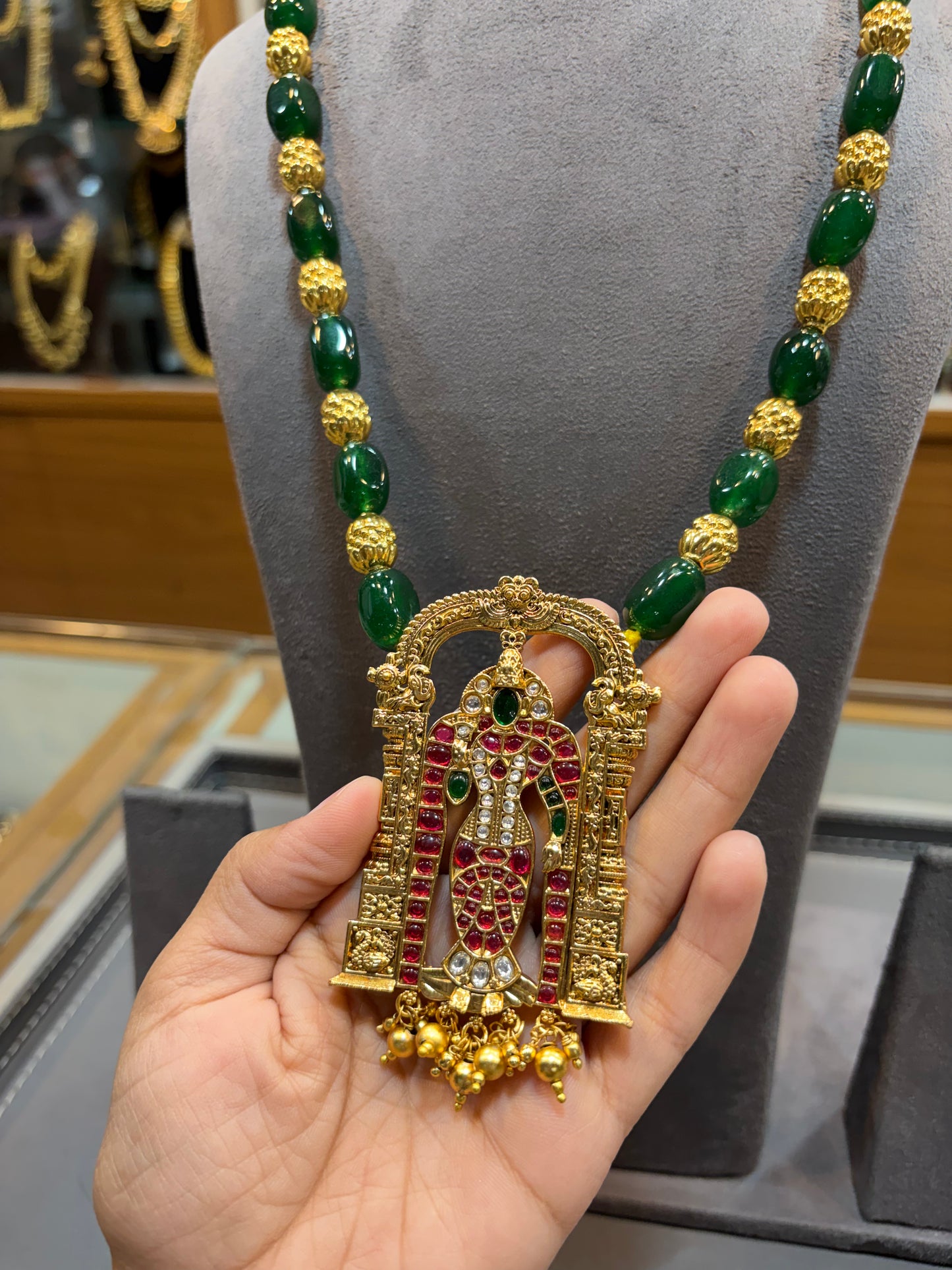 Green Beaded Temple Necklace