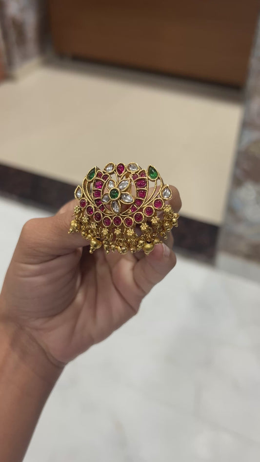 Royal Ruby–Emerald Kundan Ambada (Hair Brooch)