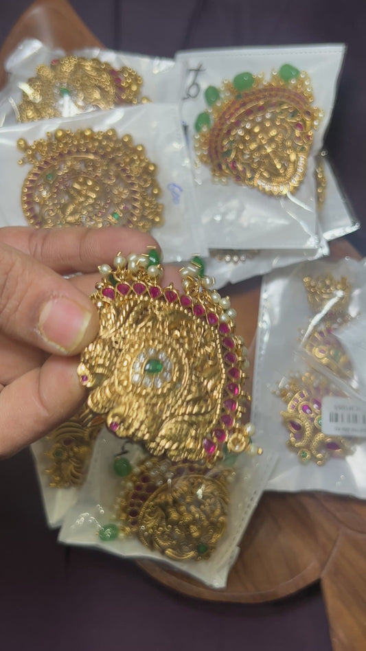 Royal Peacock Temple Hair Brooch – Ruby & Emerald Work